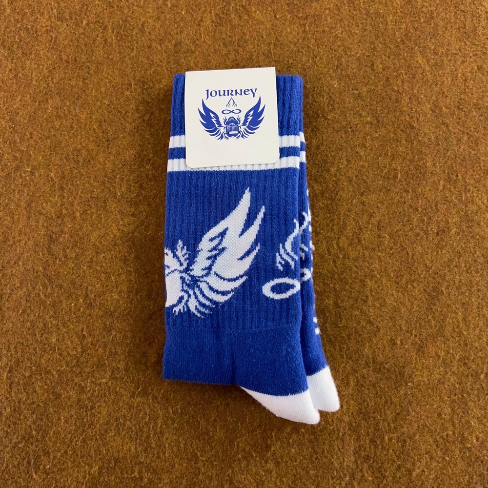 Journey Unisex OS Blue White Winged Scarab Logo Cotton Blend Crew Socks NWT